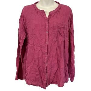 Soft Surroundings Womens Pink Button Up Long Sleeve Linen Top Shirt Blouse sz M